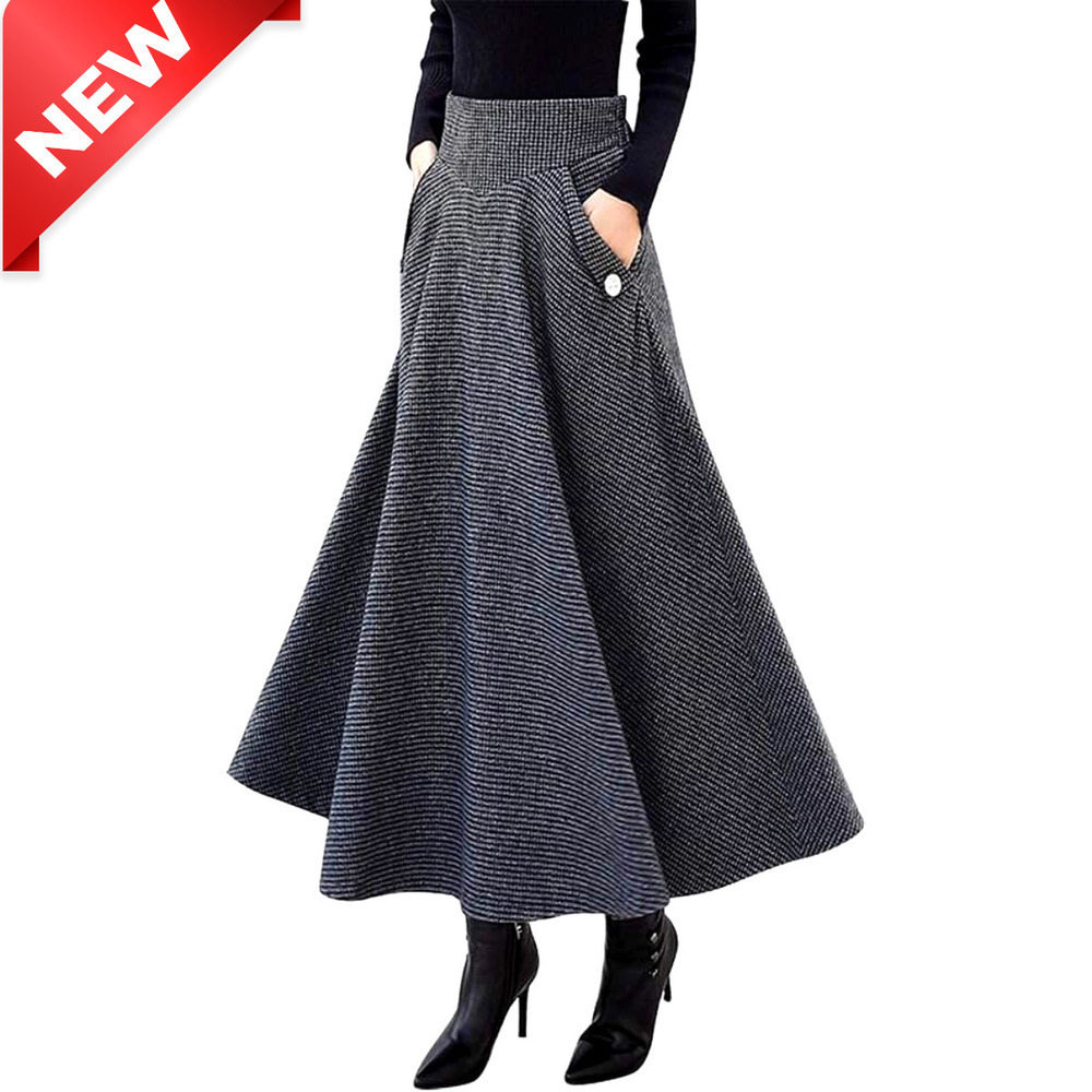 BRAND NEW IDEALSANXUN Wool Plaid A-Line Skirt - Fall Winter Chic, High Waist